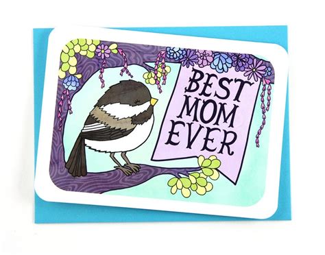 Best Mom Ever Chickadee Cute Mothers Day Card For Mom Etsy