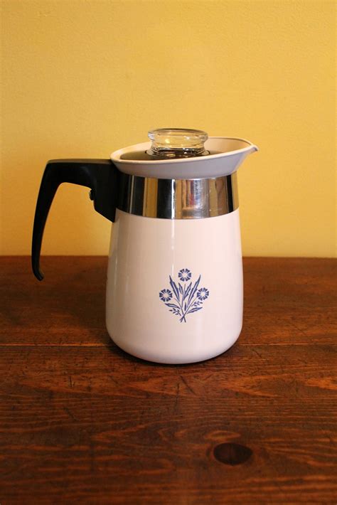 Vintage Corning Ware Cornflower 4 Cup Percolator Coffee Pot Stove Top