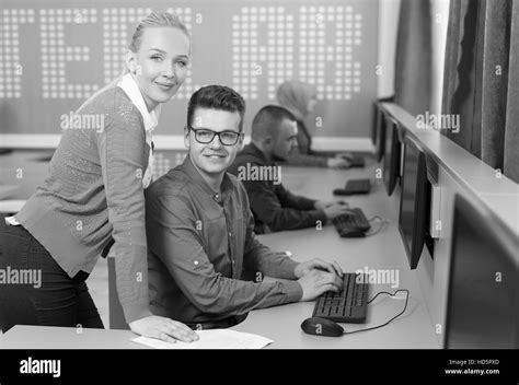 Students Learning In Computer Lab Stock Photo Alamy