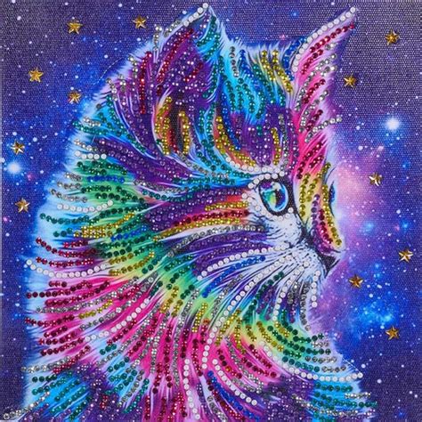 Diamond Painting Diy 5d Special Shape Rhinestones Abeuty Colored Cat Partial Drill