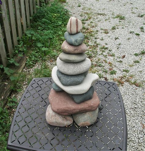 Zen Large Stacked Stone Garden Cairn Lake Michigan And Lake Superior