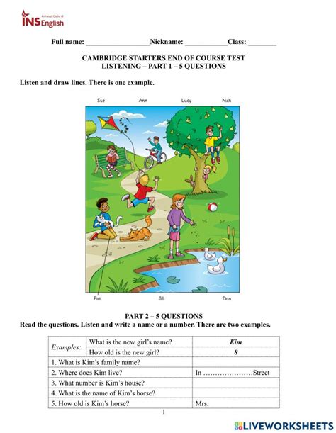 Cambridge Starters Eoc Test Answer Sheet Worksheet Live Worksheets