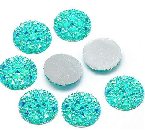 50x Crystal Turquoise Ab Round Iridescent Flat Back Acrylic Rhinestone