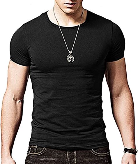 Camiseta Negra Ajustada De Manga Cortada Con Cuello Redondo Para Hombre