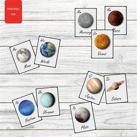 10 Printable Solar System Planet Cards Flash Cards Naming Etsy
