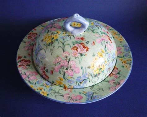 Rare Shelley Pottery Melody Chintz Muffin Dish And Cover With Blue