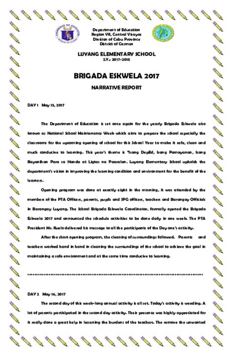 Narrative Report On Brigada Eskwela 2022 Narrative Report On Brigada