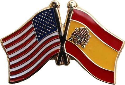 4 Usa Spain Friendship Crossed Flags Lapel Pins New Country Pin