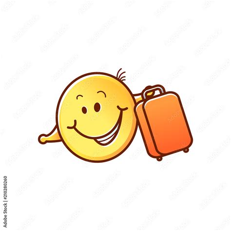 Cute Male Smiley Face Or Emoticon In Sketch Style Smiling Holding Travelling Suitcase Or Bag
