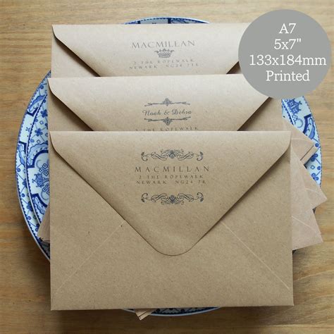 25 Return Address Printed Envelopes Kraft A7 5x7 Envelopes Pk