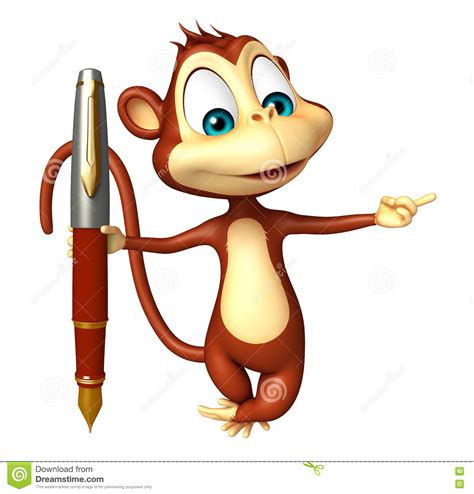 Fun Monkey Cartoon Character With Pen Stock Illustration