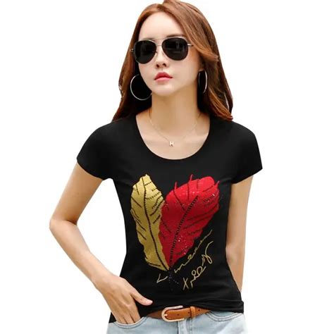Floral Printed T Shirts Women O Neck Tops Tee Casual Girls Cute Beading