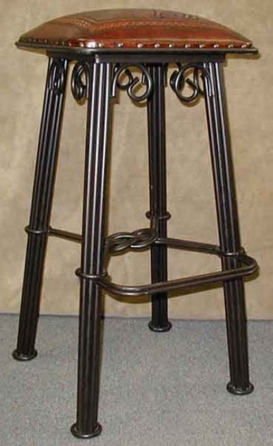 Wrought Iron Bar Stool With Leather Seat In Western Designs