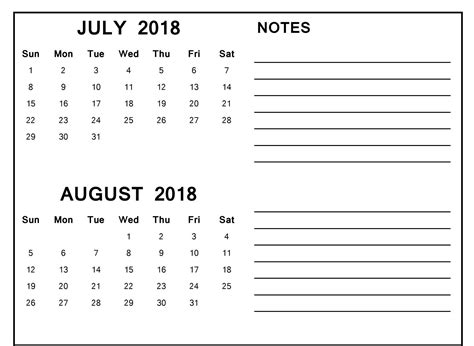 July 2018 Calendar, July 2018 Calendar Word, July 2018 Calendar Excel, July 2018 Calendar PDF 