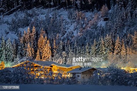 Winter Night Landscape With A View Of The Austrian Tyrolean Town Of