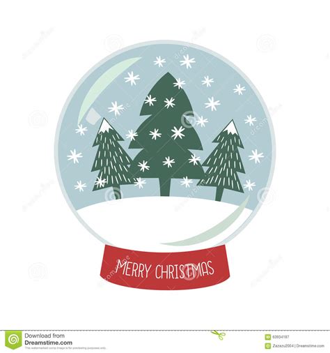 Christmas Snow Globe With The Falling Snow And Xmas Trees Illustration