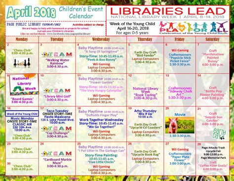 Page Public Library Childrens Event Calendar Children