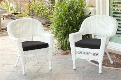 White Wicker Chair With Cushion Set Of 4 Bazaar Home