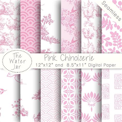 Pink Chinoiserie Digital Papers Commercial Use China Pink Etsy Pink