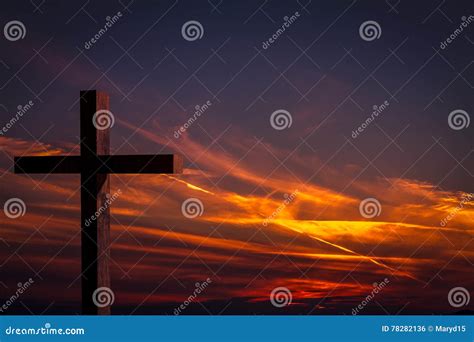 Jesus Christ Wooden Cross On A Background With Dramatic Colorful