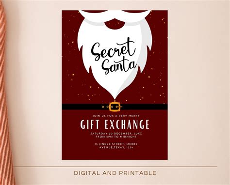 Editable Secret Santa Christmas Party Invitation Template Secret Santa