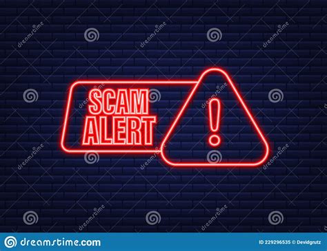 Banner With Red Scam Alert Attention Sign Neon Icon Caution Warning Sign Sticker Flat