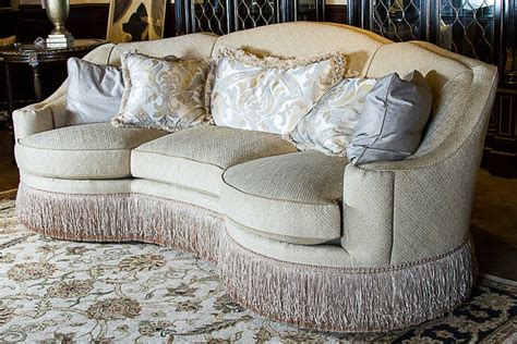 Century Furniture Bayview Curved 3 Cushion Sofa With Fringe Skirt