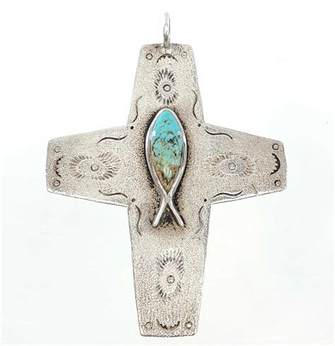 Lot Vintage Sterling Silver Turquoise Cross Pendant