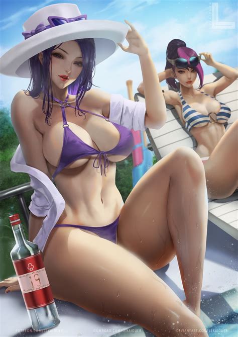 Caitlyn Fiora Pool Party Caitlyn And Pool Party Fiora League Of Legends Drawn By Lexaiduer