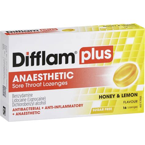 Difflam Plus Sore Throat Lozenges Honey Anaesthetic 16 Pack Woolworths