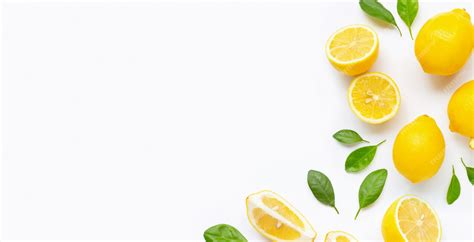 Premium Photo Fresh Lemon And Slices With Leaves Isolated On White