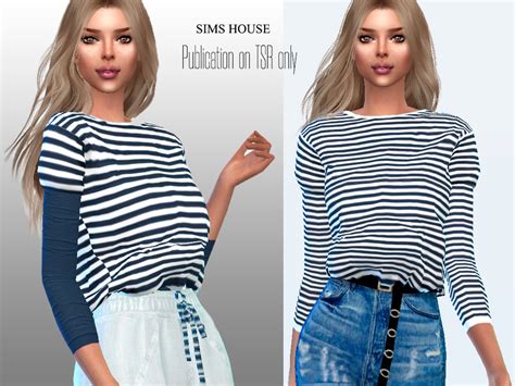 The Sims Resource Womens Long Sleeve Breton Striped T Shirt Fully