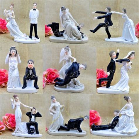 Funny Wedding Cake Toppers Figurine Bride Groom Humor Favors Unique