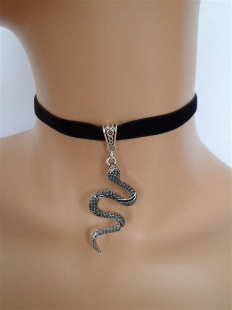 Silver Snake Choker Black Velvet Choker Serpent Necklace Etsy