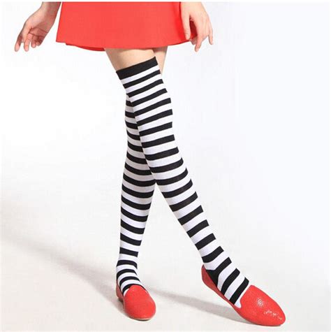 women s striped cotton thigh high over knee and under knee socks ebay