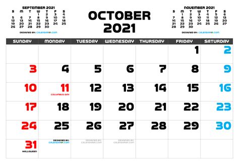 Free Printable October 2021 Calendar 10 Templates