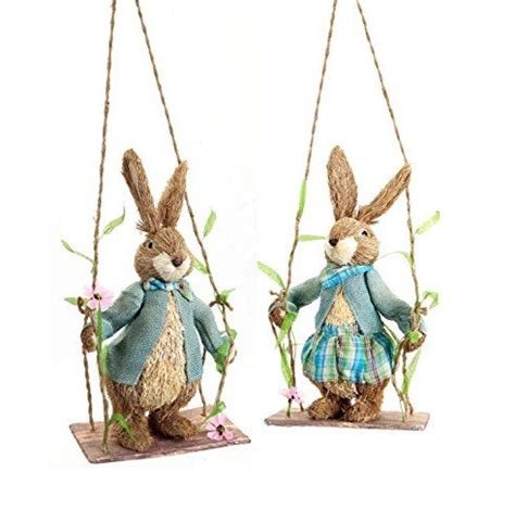 Set Of 2 Sisal Easter Bunny Rabbit Spring Decorations On