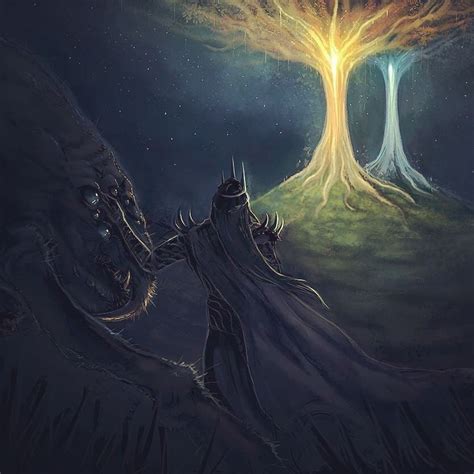Melkor Ungoliant And The Two Trees Valinor Tolkien Middle Earth