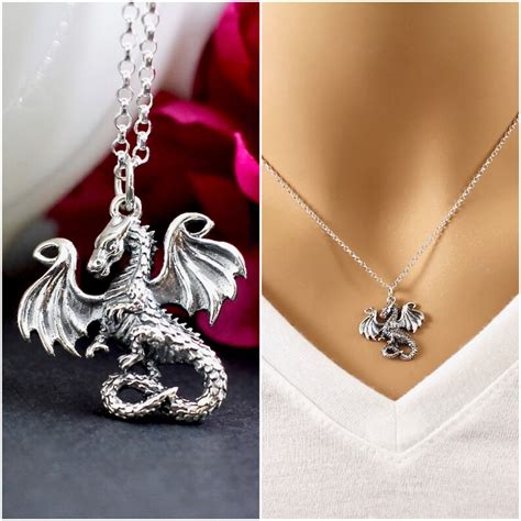 Sterling Silver Dragon Necklace Silver Dragon Pendant Etsy