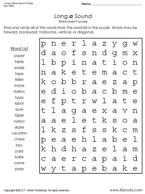 Long A Sound Word Search Puzzle