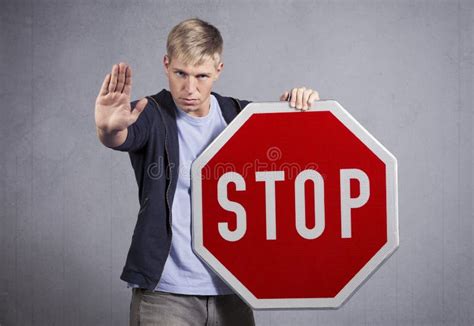 Man Showing Stop Sign Stock Image Image Of Isolated 28588709