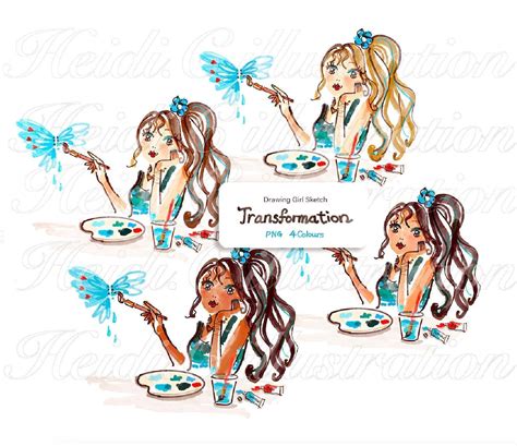 Watercolor Drawing Girl Clipart Artist Clipart Planner Girl Clipart