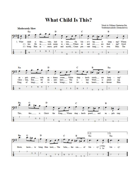 So here is my pick of songs with crazy bass lines.i've picked songs keeping in mind my definition of a crazy bass line. What Child Is This?: Chords, Sheet Music, and Tab for Bass Guitar with Lyrics