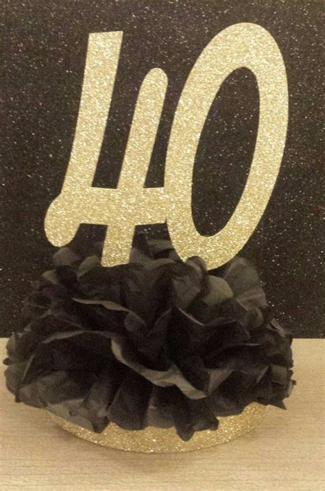 40th Anniversary Or Birthday Party Glitter Centerpiece Black Etsy