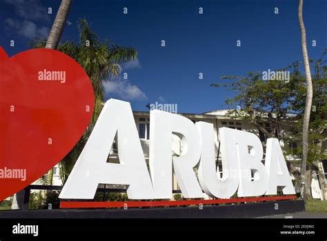 A Large I Love Aruba Sign Stands In Downtown Oranjestad Aruba Stock