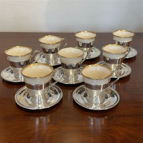 Matched Set Of Eight Sterling Silver Demitasse Cup And Saucers Boyd S