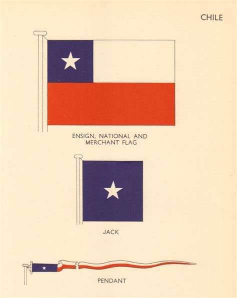 Chile Flags Ensign National And Merchant Flag Jack Pendant 1955 Old