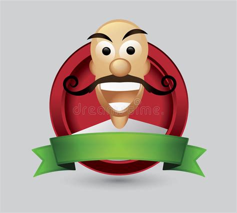 Bald Man Cartoon Character Wist Mustache Stock