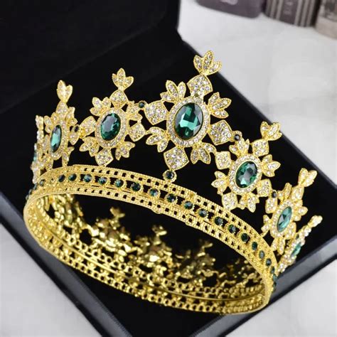 Luxuries Gold Crystal Royal Bridal Tiara Crown Full Round Queen Crown Women Prom Hair Ornaments