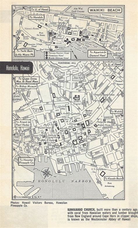 Honolulu Hawaii Map Vintage Map City Map Street Map 1950s 2 Sided